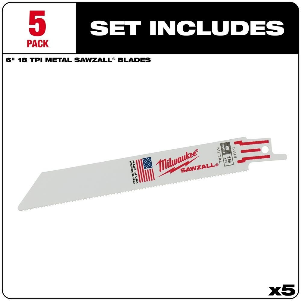 Milwaukee 6 in. 18TPI SAWZALL Blade 5PK, large image number 2