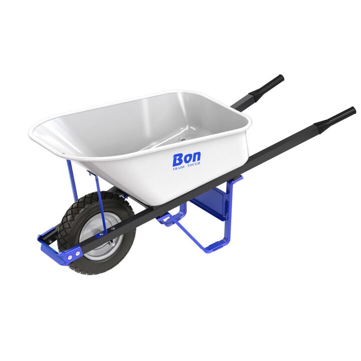 Bon Tool Trade Tough Steel Tray 6 Cubic Feet Wheelbarrow with Single Flat Free Tire & Steel Handles