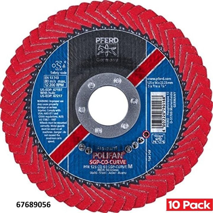 Pferd 5 Inch x 7/8 Inch, CO SGP CURVE STEELOX, 60 Grit, Flap Disc Bundle, 10 Pieces, large image number 1