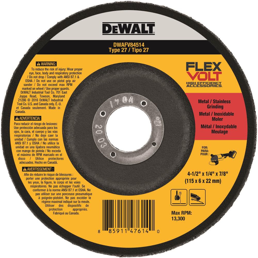 DEWALT FLEXVOLT 4-1/2 In. x 1/4 In. x 7/8 In. T27 Grinding Wheel - DWAFV84514