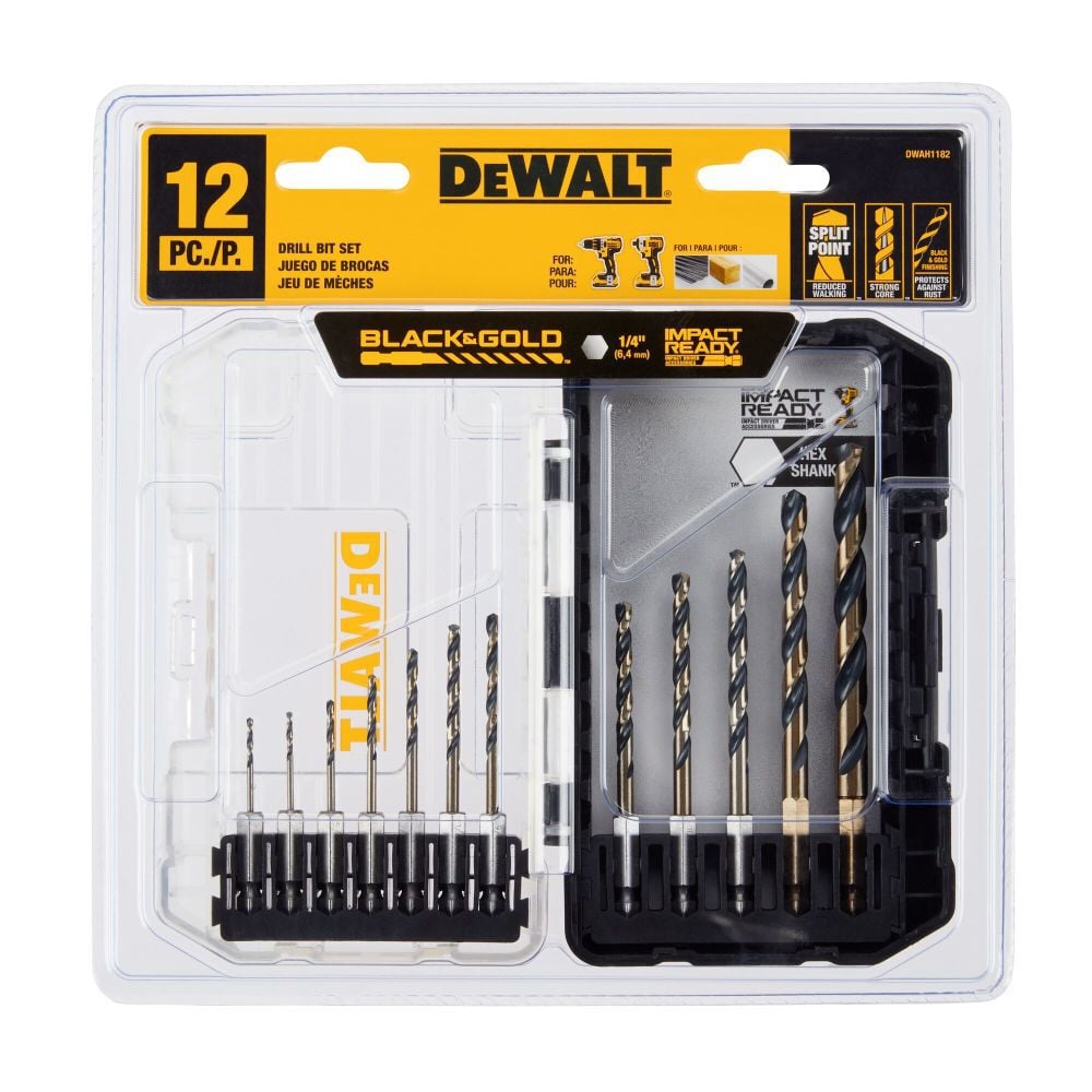 DEWALT BLACK & GOLD IMPACT READY Metal Drill Bit 12pc Set DWAH1182