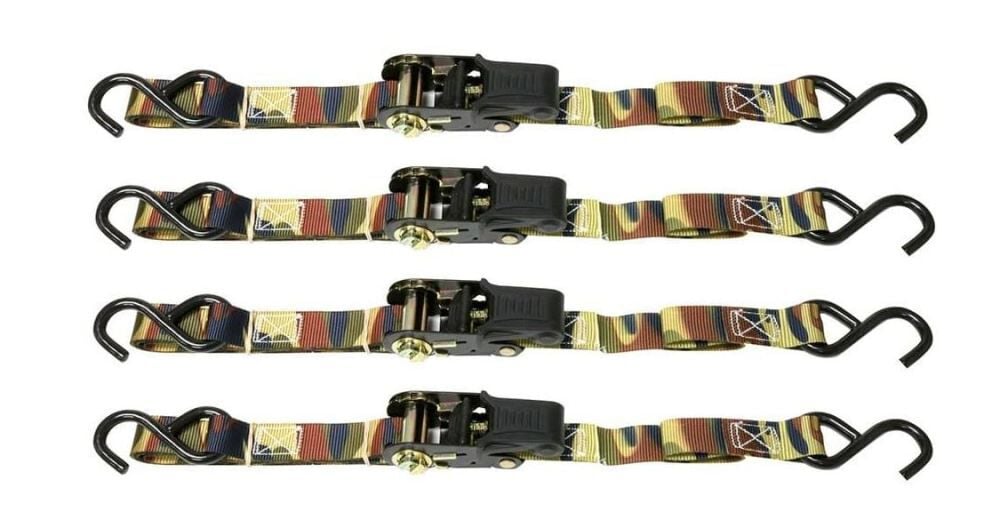 Allied International CARGOLOC 4 Pack 1 Inch x 12 Ft. Premium Ratchet Tie Downs, S-Hooks, 1, 500 lbs – 42467