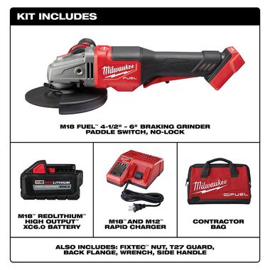 Milwaukee M18 FUEL 4-1/2 in.-6 in. No Lock Braking Grinder with Paddle Switch Kit, large image number 1