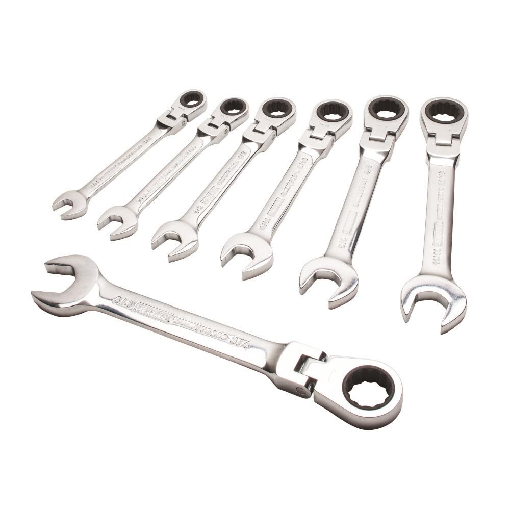 DEWALT Ratcheting Flex Head Combination Wrench Set SAE 7pc DWMT74195 Acme Tools