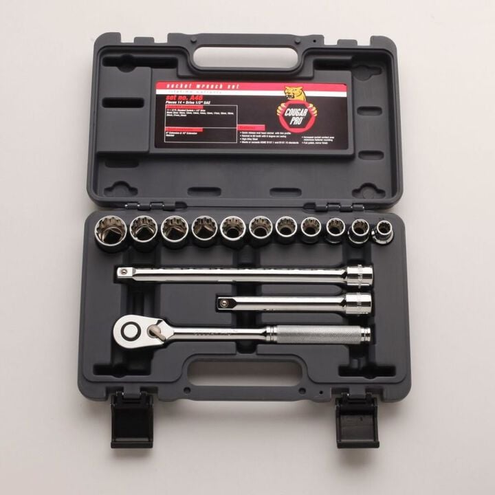Cougar Pro 1/2 Inch Drive 12 Point Metric Socket Set, 14 Piece