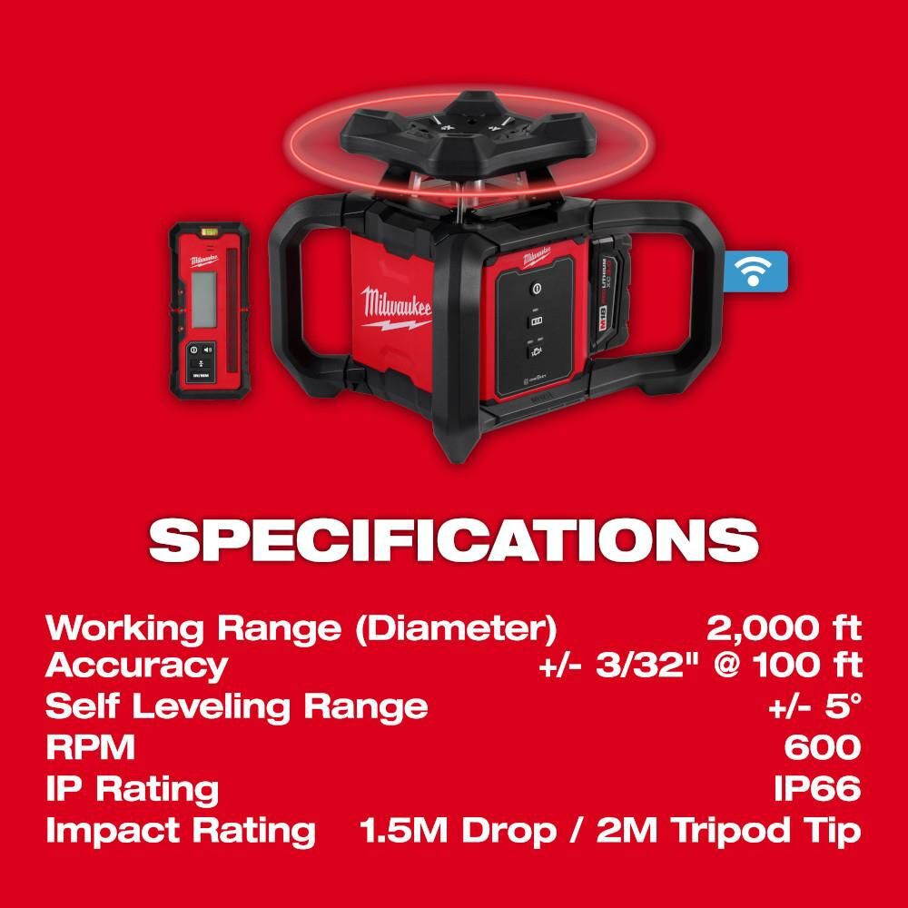 Milwaukee M18 Red Exterior Rotary Laser Level Kit with Receiver, large image number 7