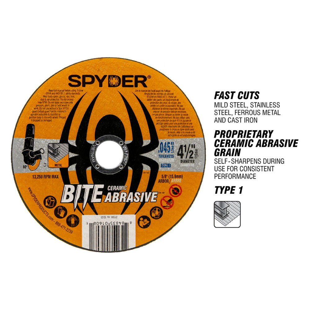 Spyder 4 Inch Ceramic Abrasive Cut Off Wheel, 5/8 Inch Arbor, 0.045 Inch Thickness, large image number 4