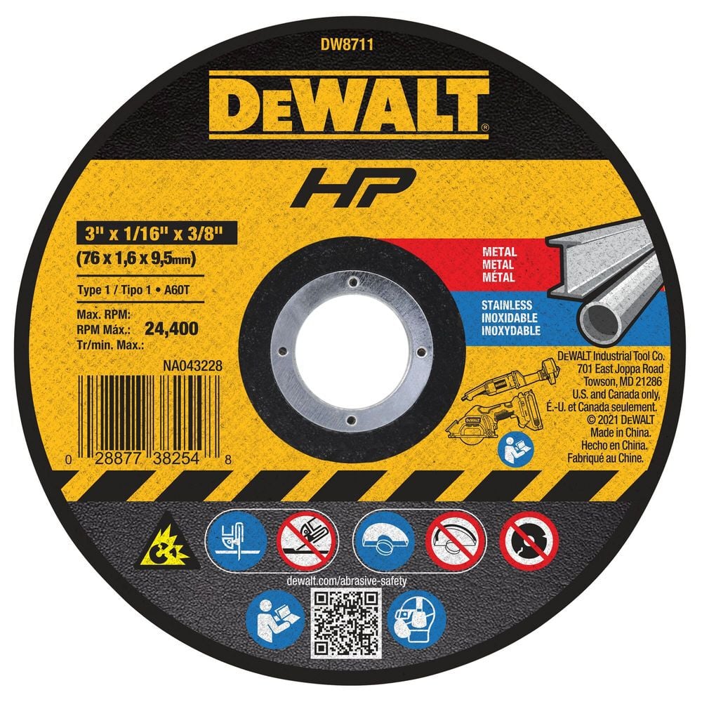 DEWALT 3 In. x 1/16 In. x 3/8 In. A60T Long Life Wheel, large image number 1