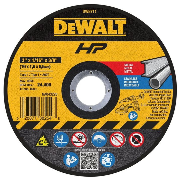 DEWALT 3 In. x 1/16 In. x 3/8 In. A60T Long Life Wheel, large image number 0
