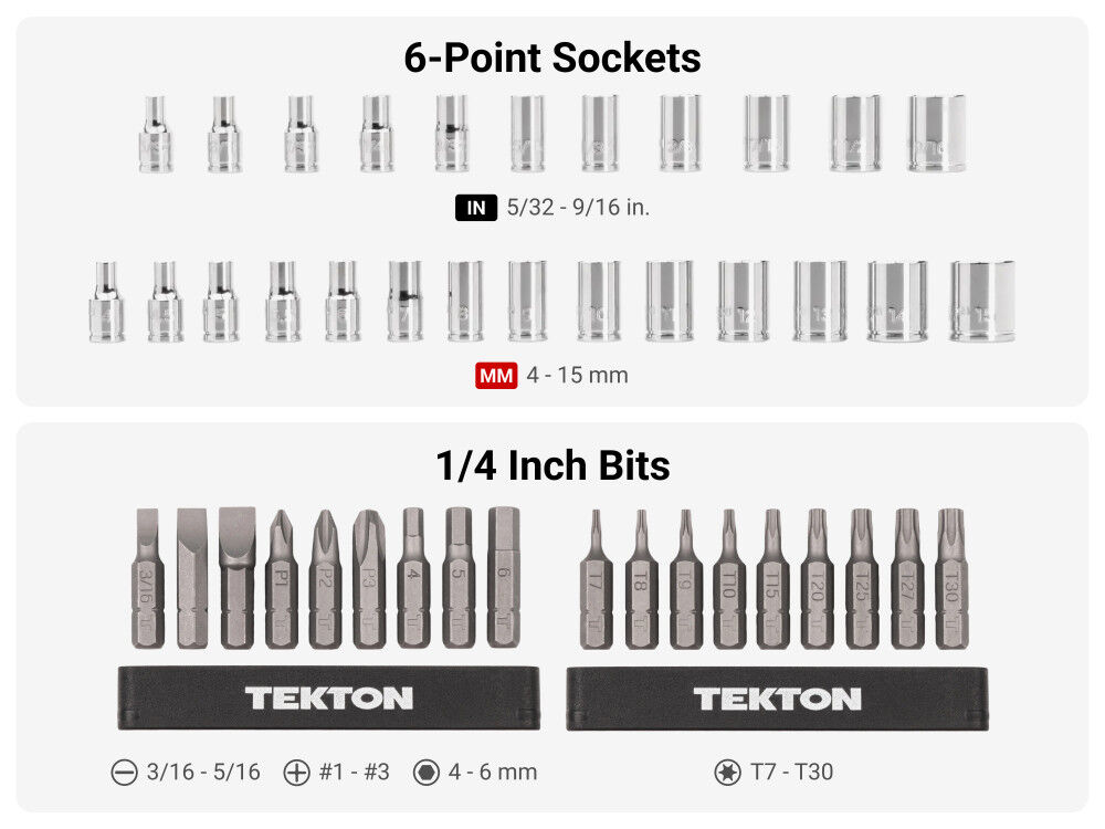 Tekton 1/4 Inch Small Engine Repair Kit, Flex Head Ratchet, Case, 50 Pieces, large image number 5