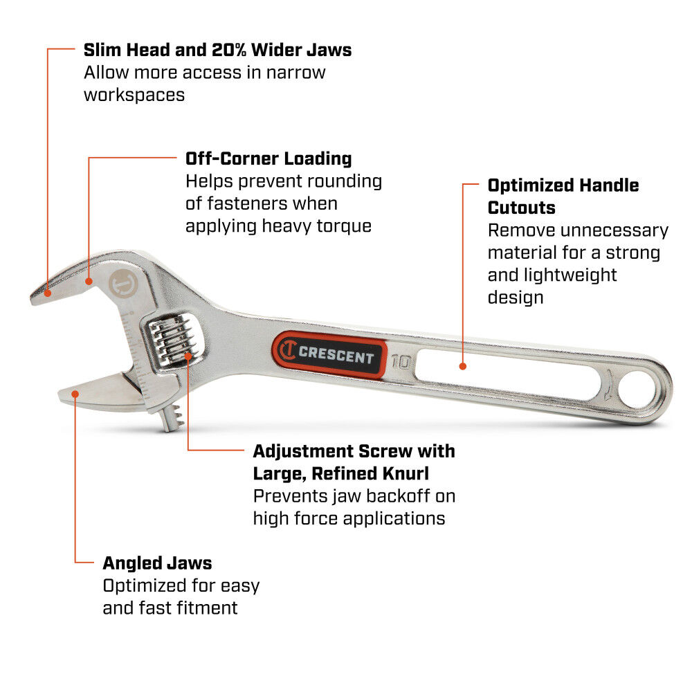 Crescent 10 Inch Chrome Adjustable Wrench with Quick-Fit-Jaw, large image number 2