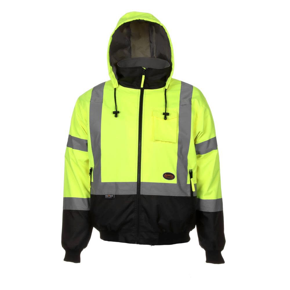 Pioneer Waterproof Safety Bomber Jacket with Detachable Hood, Reflective Tape, Yellow, Small, large image number 4