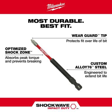 Milwaukee SHOCKWAVE 3-1/2 in. Impact Square Recess #2 Power Bit, large image number 3
