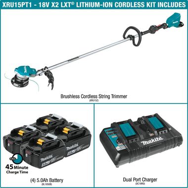 Makita 18V X2 (36V) LXT Lithium-Ion Brushless Cordless String Trimmer Kit with 4 Batteries (5.0Ah), large image number 5