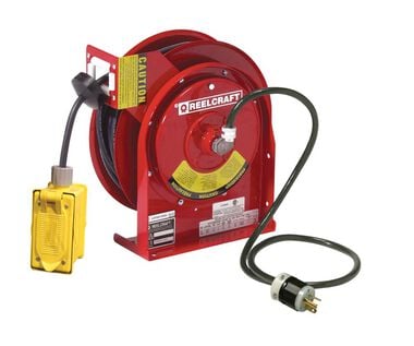 Reelcraft 45' Duplex Outlet Box with GFCI Power Cord Reel Steel