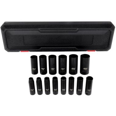 Milton 1/2 Drive Deep 6-Point Impact Socket Set 3/8 Inch- 1-1/8 SAE Steel Coated Black Oxide Finish 14pc