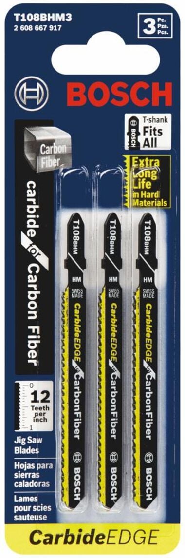 Bosch 3 pc. 3-5/8 In. 12 TPI Carbide Edge for Carbon Fiber T-Shank Jig Saw Blades, large image number 3