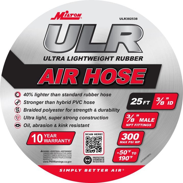 Milton 3/8 Inch ID x 25 Ft. Ultra Lightweight Rubber Hose with 3/8 Inch NPT Male Inlet Thread Ends, large image number 3