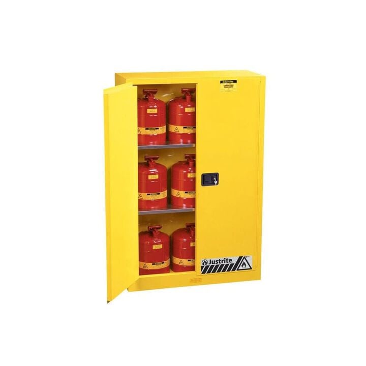 Justrite 45 Gallon Yellow Manual Close Flammable Cabinet, large image number 2