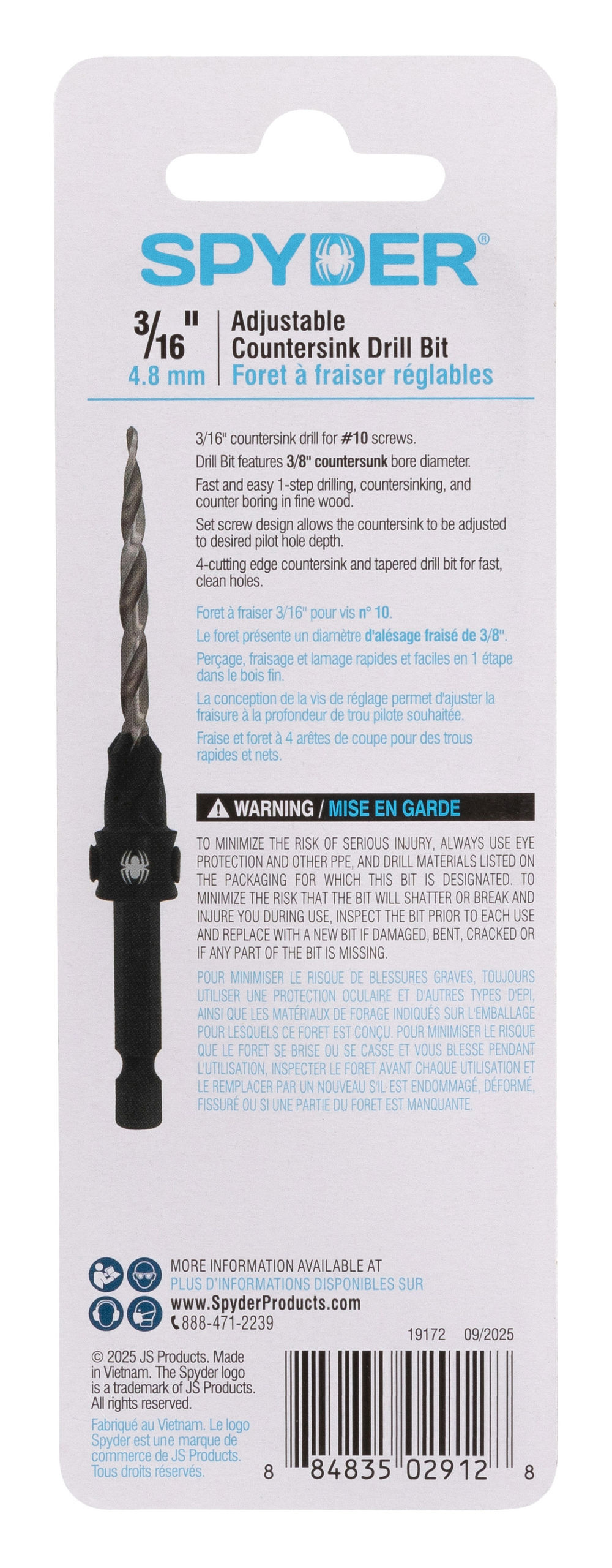 Spyder 3/16 Inch HSS Tapered Adjustable #10 Countersink Twist Drill Bit, large image number 6