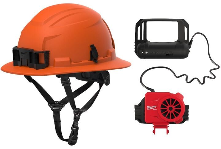 Milwaukee BOLT Full Brim Safety Helmet Type 2 Class E & USB Cooling Fan Safety Orange