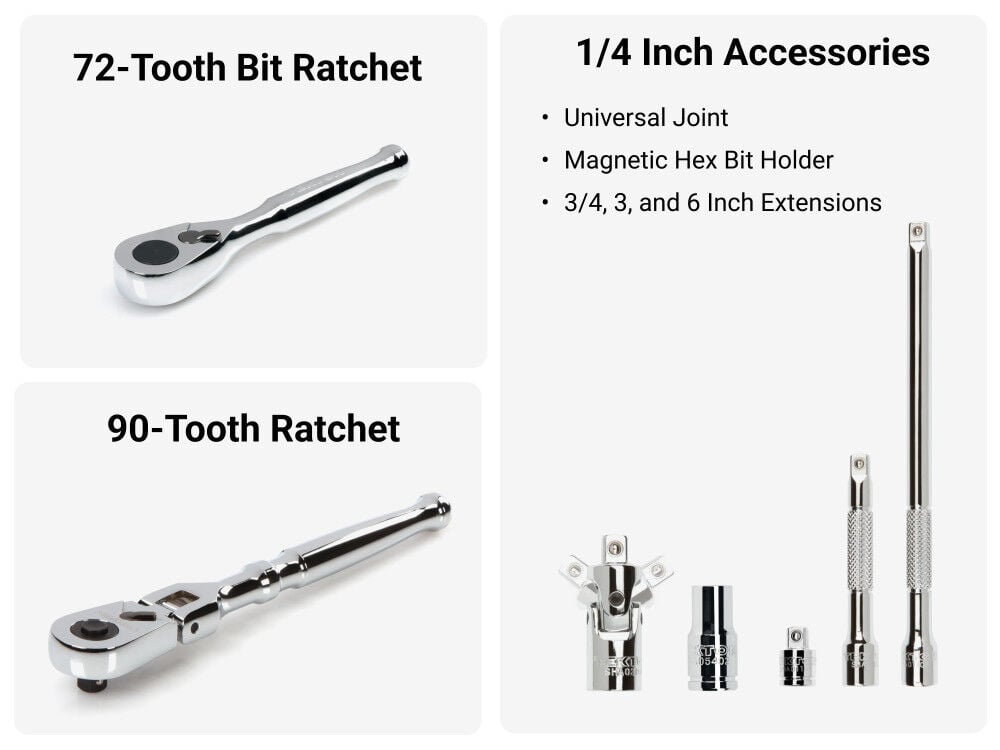 Tekton 1/4 Inch Small Engine Repair Kit, Flex Head QR Ratchet, Case 50 Pieces, large image number 4