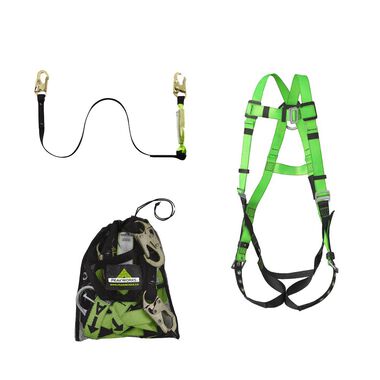 Peakworks Lightweight Adjustable Full Body Safety Harness 6 Ft. Lanyard with Snap Hooks and Mesh Carrying Bag Compliance Kit Green 19 In. H. x 17 In. L. x 14 In. W. Universal Fit