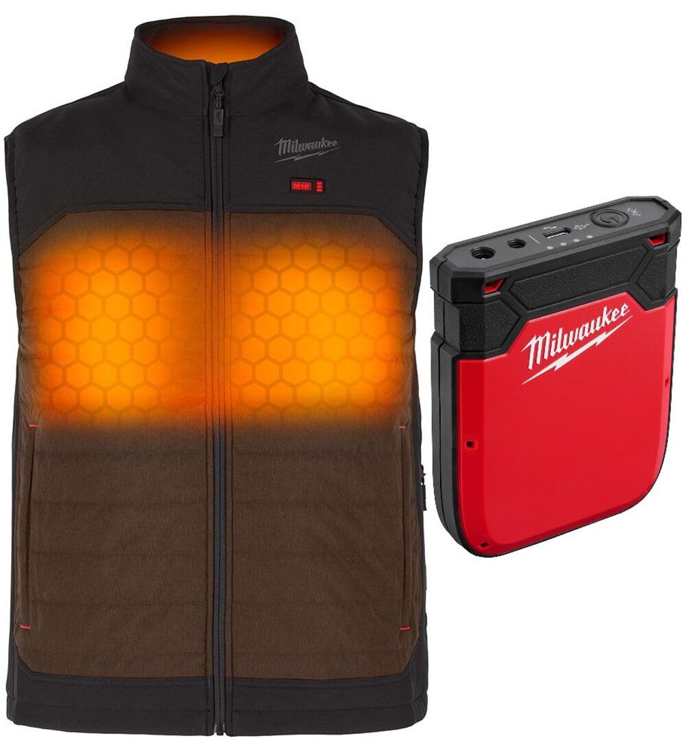 Milwaukee M12 Heated AXIS Vest Kit – Brown 2X & Heated Gear Power Source with App Control Bundle Size 2XL – MIL000011568
