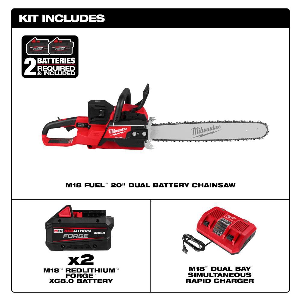 Milwaukee M18 Fuel 20 Inch Dual Battery Chainsaw Kit and Replacement Guide Bar & Saw Chain Bundle, large image number 5