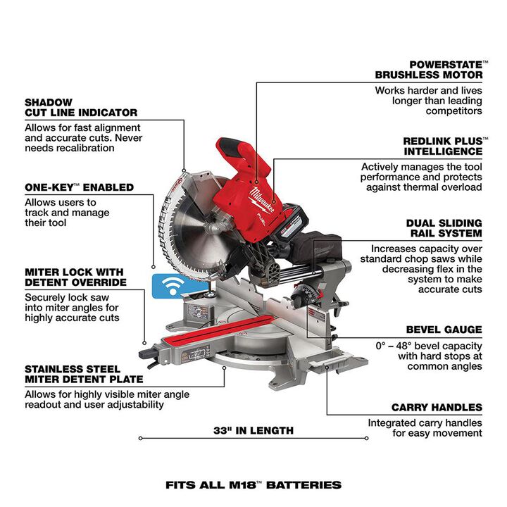 Milwaukee M18 FUEL 12 Inch Dual Bevel Sliding Compound Miter Saw Kit & Folding Miter Saw Stand Bundle, large image number 6