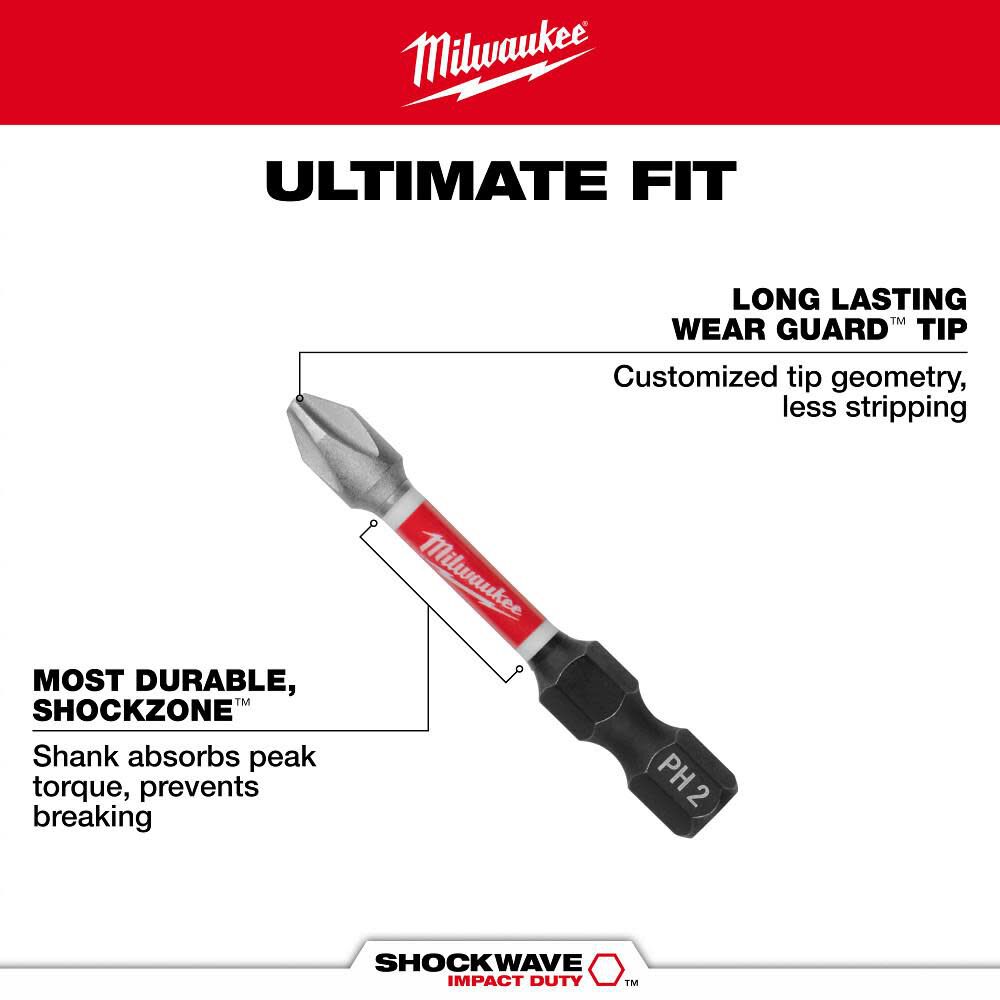 Milwaukee SHOCKWAVE 2-Piece Impact Phillips #2 Insert Bits, large image number 4