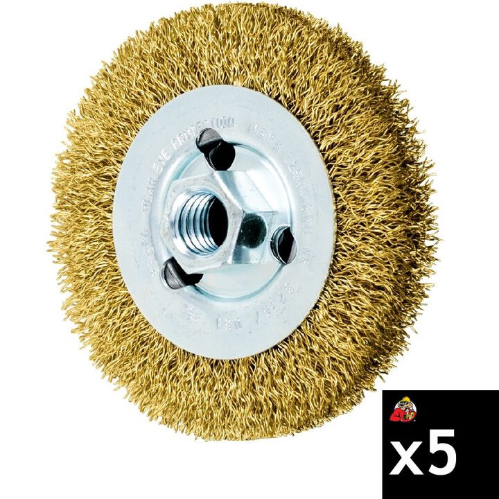 Pferd 4 Inch, 0.014 Inch Brass Crimped Wire Wheel Brush Bundle, 5 Pieces, large image number 0