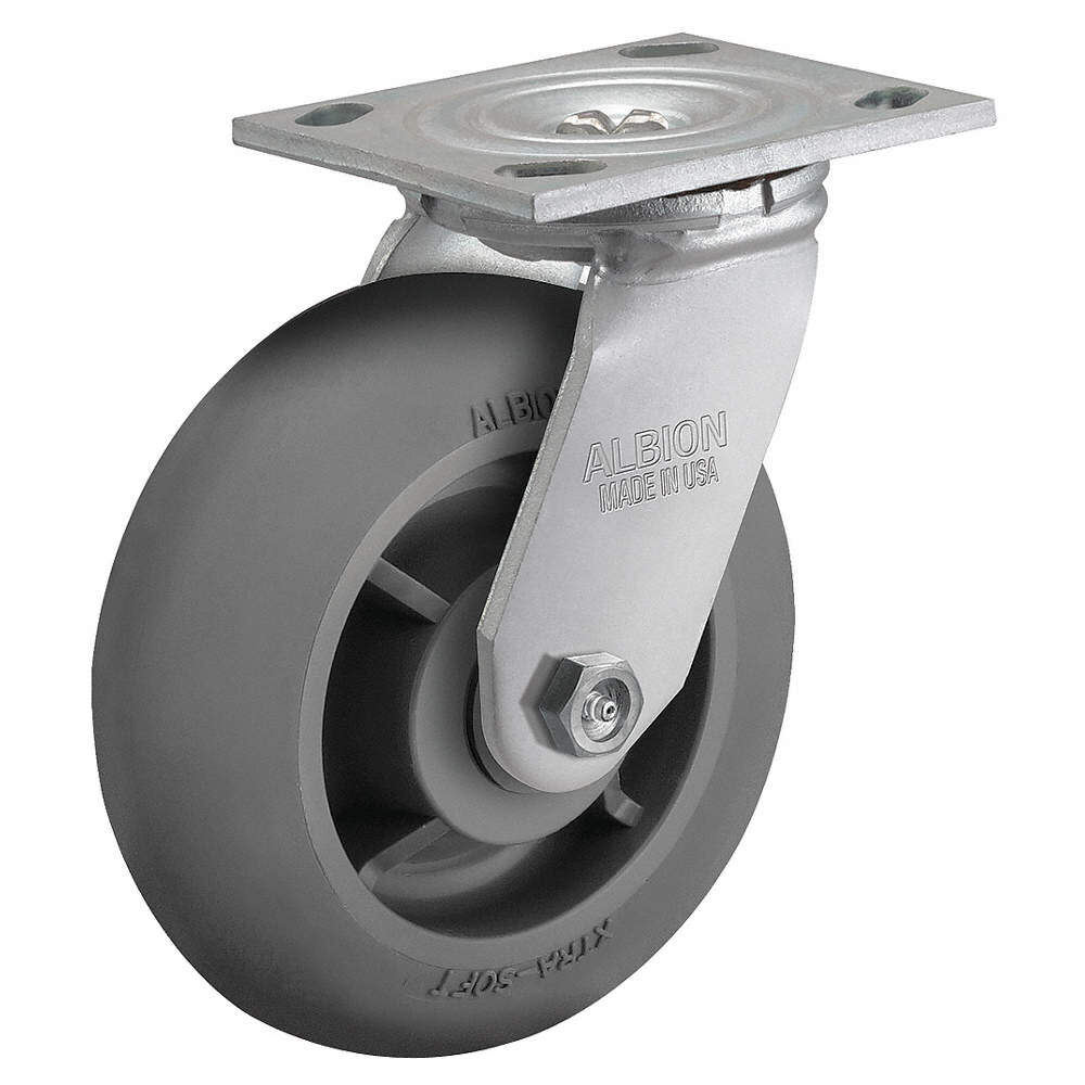 Albion Casters 6 Inch Diameter Rubber Wheel Swivel Standard Plate Caster – 16XR06201S