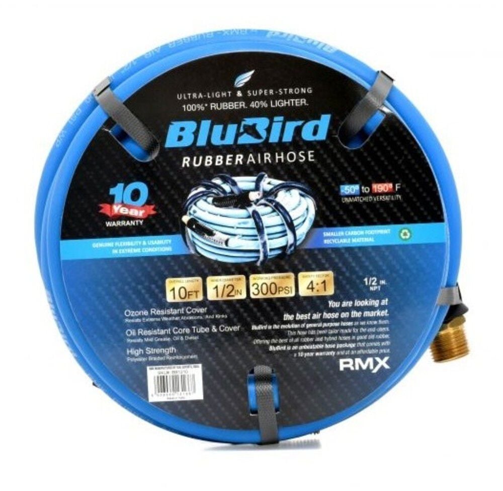 BluBird 1/2 Inch x 10 Ft. Rubber Air Hose Assembly – BB1210