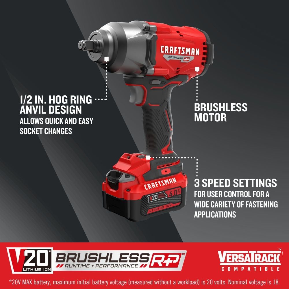 CRAFTSMAN V20 RP 1/2 Inch Drive Impact Wrench Kit with Hog Ring Anvil, large image number 2