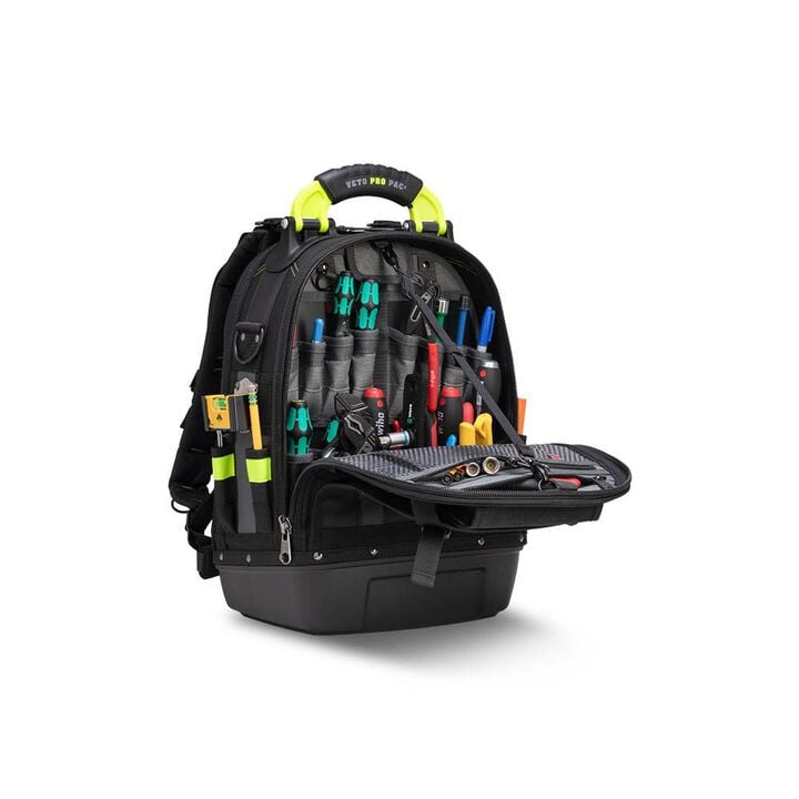 Veto Pro Pac 50 Lbs Large Zippered Tool Backpack, Black/Hi-Viz Yellow, large image number 2