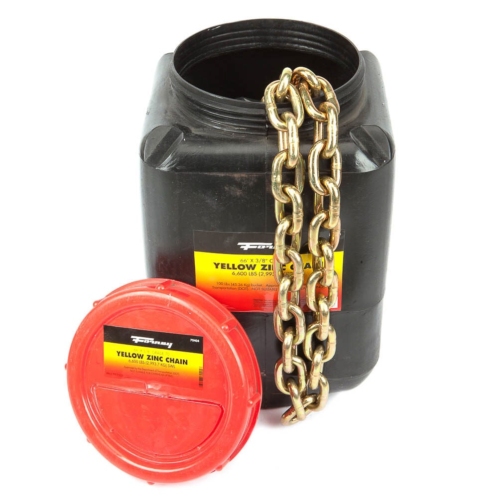 Forney Industries Bucket of Chain, Grade 70 (G70), Yellow Zinc, 3/8 Inch x 66 Ft. (DOT Approved Tow Chain) – 70404