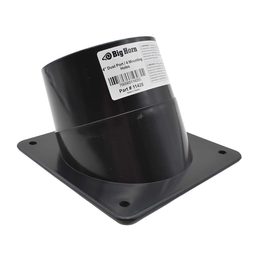 Big Horn 4 Inch Black ABS Plastic Dust Port with 4 Mounting Holes, large image number 1