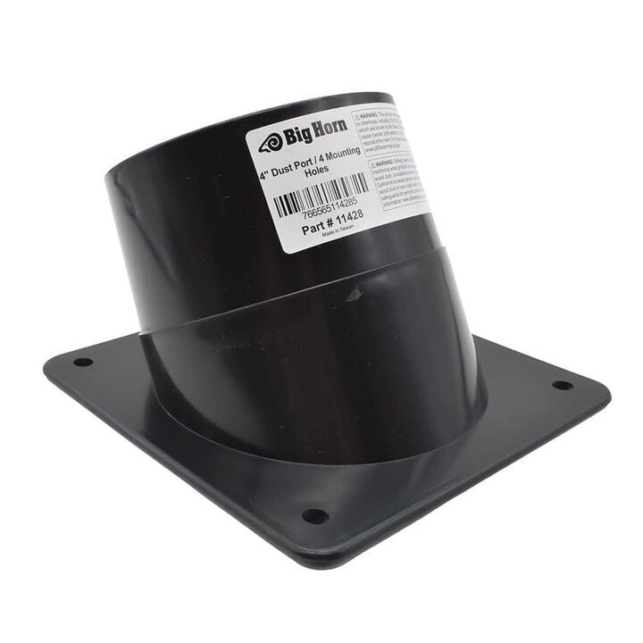 Big Horn 4 Inch Black ABS Plastic Dust Port with 4 Mounting Holes, large image number 0