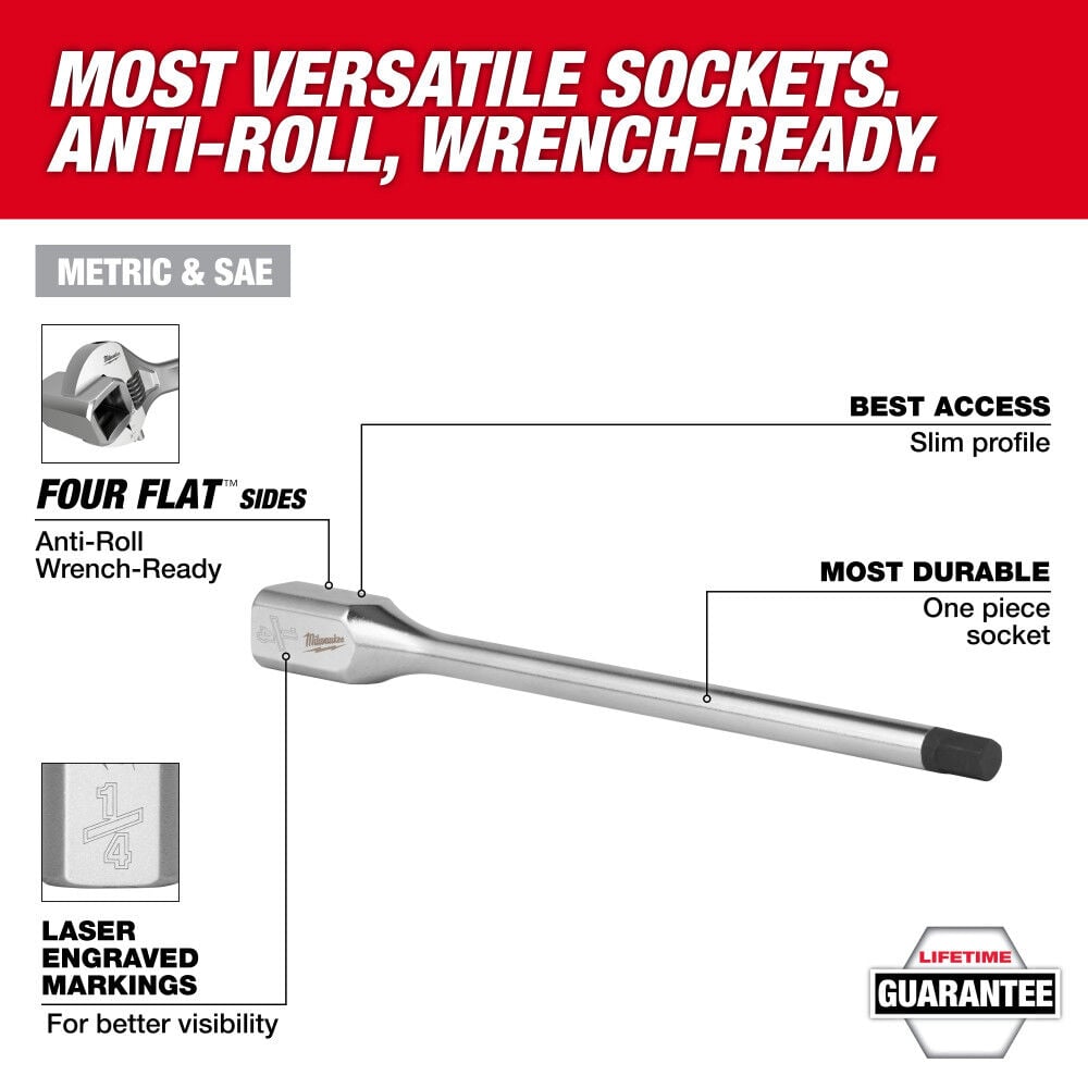Milwaukee 3/8 Inch Drive Long Hex Bit Socket Set Metric 7 Pieces, large image number 3
