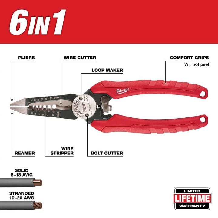 Milwaukee Electricians Combination Wire Pliers, large image number 1
