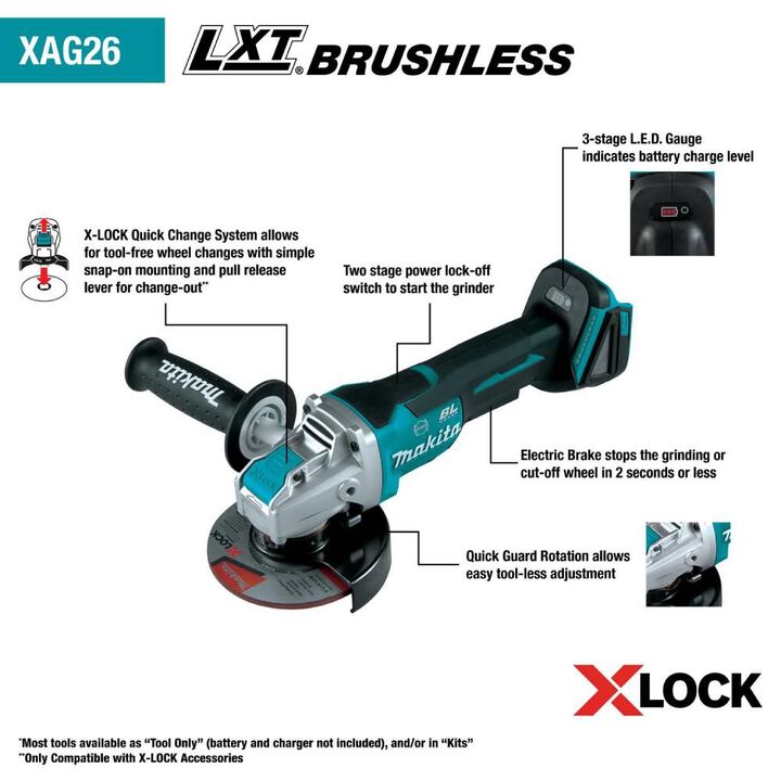 Makita Promotional 18V LXT 4-1/2 / 5in Paddle Switch X-LOCK Angle Grinder with AFT (Bare Tool), large image number 6