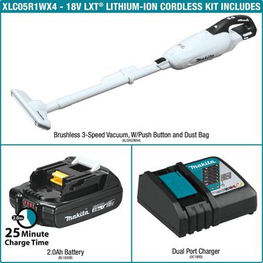 Makita 18V LXT Compact Vacuum Kit with Push Button & Dust Bag, large image number 1