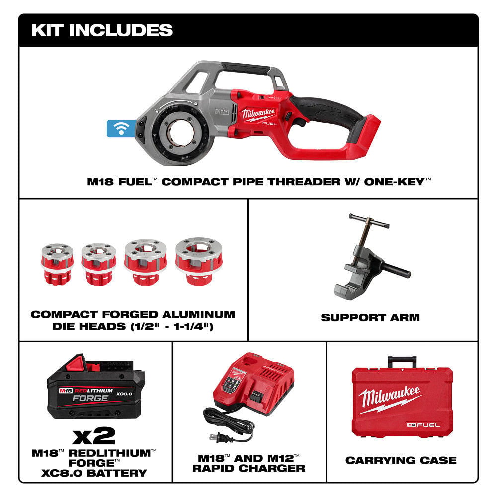 Milwaukee M18 FUEL Compact Pipe Threader ONE KEY with 1/2inch - 1 1/4inch Die Heads, large image number 2