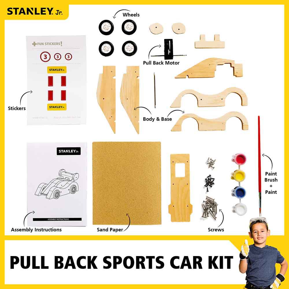 Stanley Jr Pull-Back Sports Car Kit & 5-Piece Tool Set, large image number 4