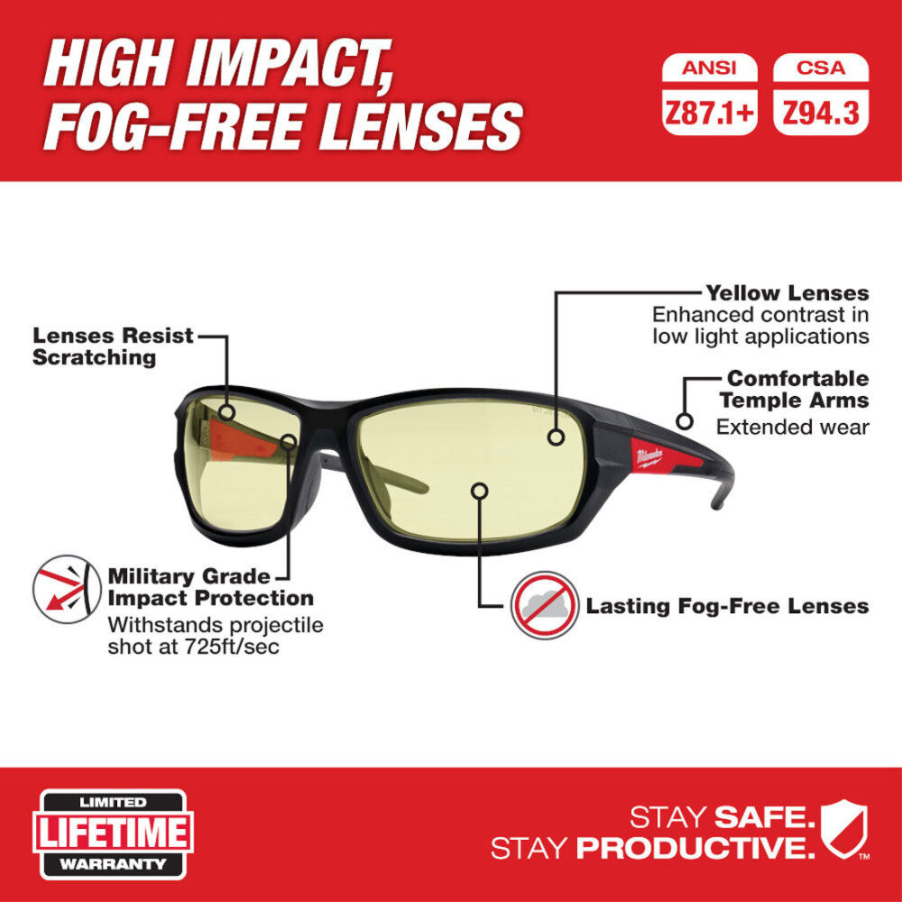 Milwaukee Performance Safety Glasses - Yellow Fog-Free Lenses, large image number 9