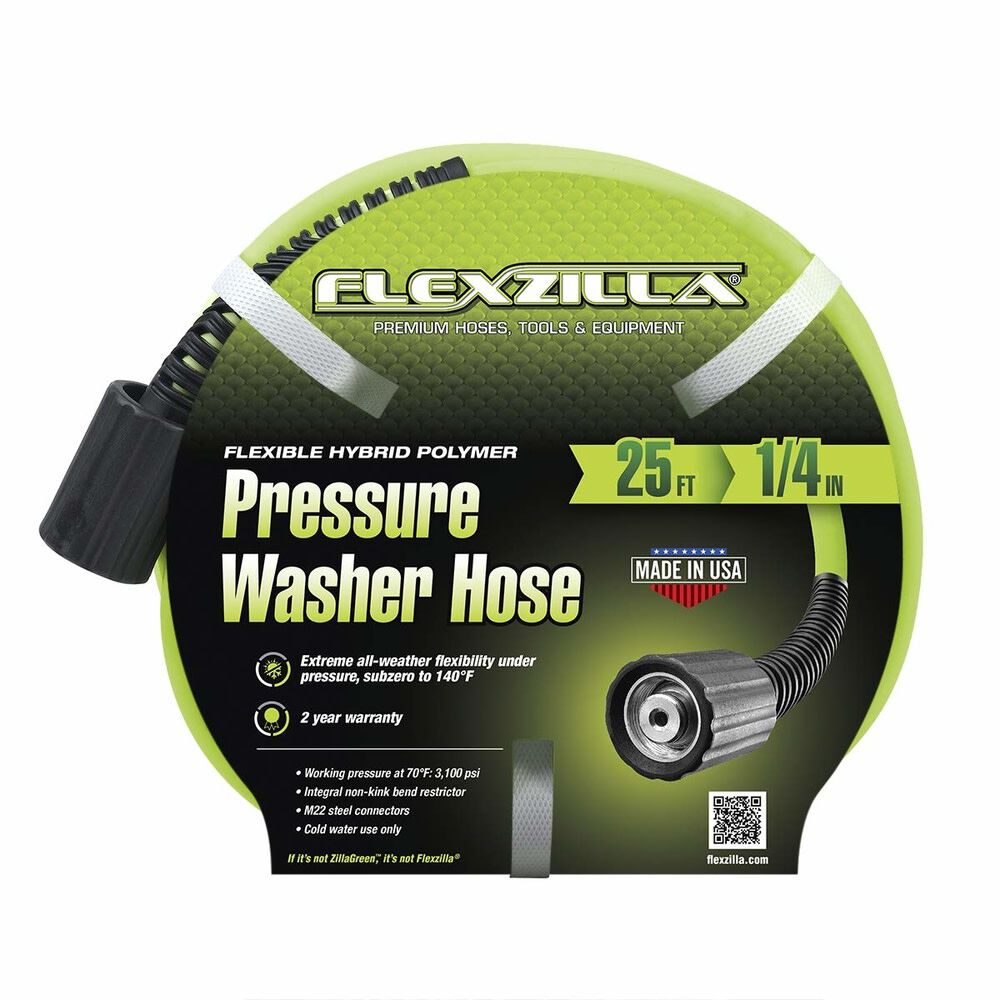 Flexzilla Pressure Washer Hose 1/4in x 25 M22 Fittings HFZPW3425M