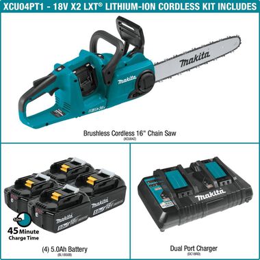 Makita 18V X2 (36V) LXT Lithium-Ion Brushless Cordless 16in Chain Saw Kit with 4 Batteries (5.0Ah), large image number 9