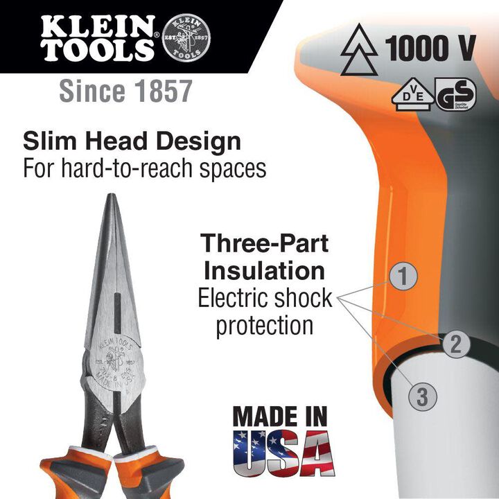 Klein Tools Long Nose Pliers Slim Side Cut Ins, large image number 1