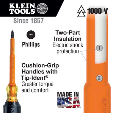 Klein Tools Screwdriver Insulated #2 Phillips 4inch L, large image number 1